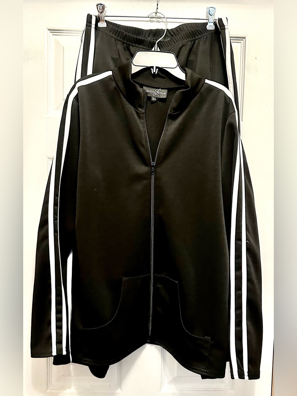 Men's Black Track Bomber Jacket with White Stripes